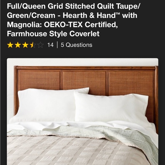 NWT Full/Queen Grid Stitched Quilt Taupe/ Green/Cream - Hearth & Hand - Picture 7 of 7